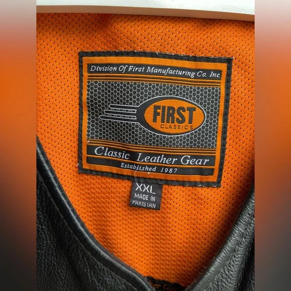 Black First classic leather gear motorcycle riding jacket with vest XL XXL - Picture 11 of 14